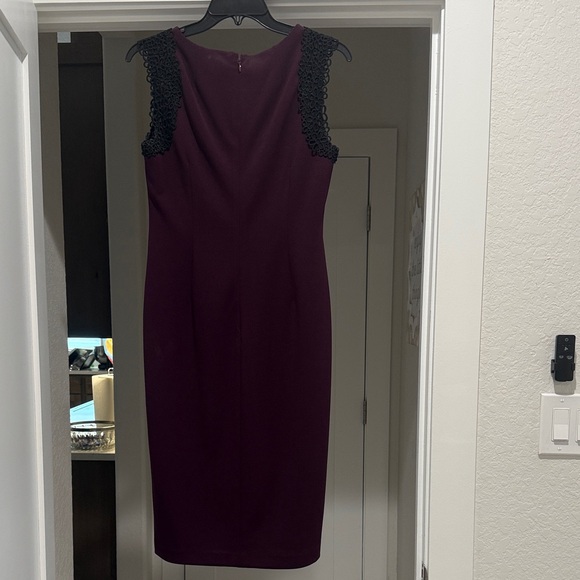 Calvin Klein Burgundy Midi Dress with Black Lace - Picture 3 of 3